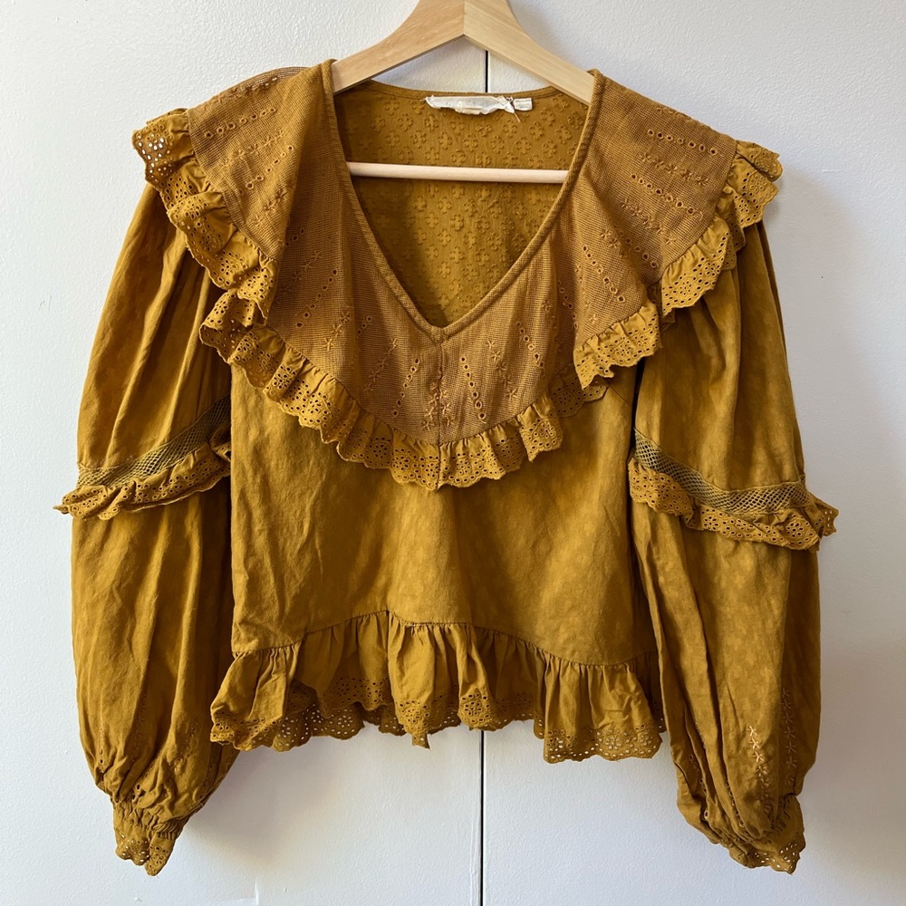 Anthropologie Mustard Yellow Ruffled Women's Top